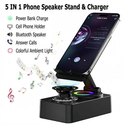 Foldable Phone Stand Speaker with 1500mAh Power Bank and Color LED Lights