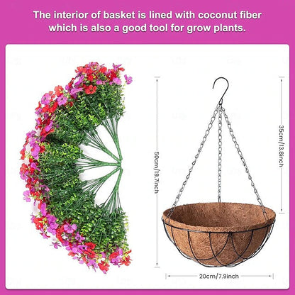 Artificial Hanging Flower Basket with Pre-arranged Flowers and All-Weather Design
