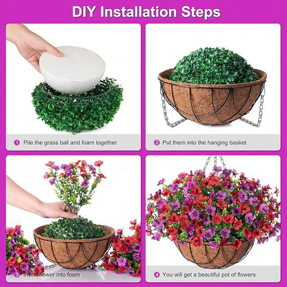 Artificial Hanging Flower Basket with Pre-arranged Flowers and All-Weather Design