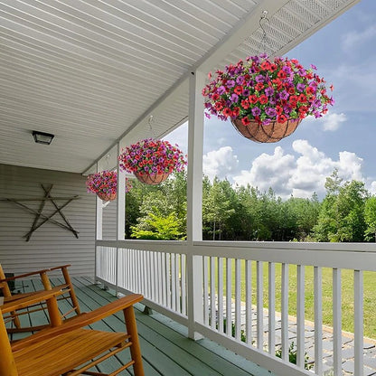 Artificial Hanging Flower Basket with Pre-arranged Flowers and All-Weather Design
