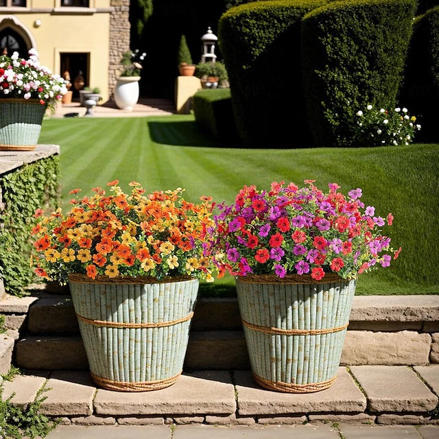 Artificial Hanging Flower Basket with Pre-arranged Flowers and All-Weather Design
