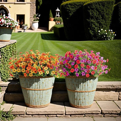 Artificial Hanging Flower Basket with Pre-arranged Flowers and All-Weather Design
