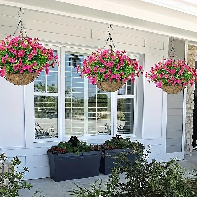 Artificial Hanging Flower Basket with Pre-arranged Flowers and All-Weather Design