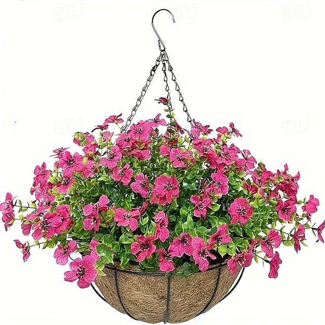 Artificial Hanging Flower Basket with Pre-arranged Flowers and All-Weather Design