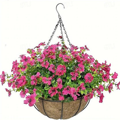 Artificial Hanging Flower Basket with Pre-arranged Flowers and All-Weather Design