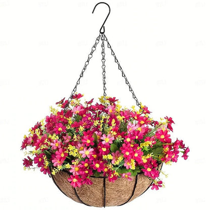 Artificial Hanging Flower Basket with Pre-arranged Flowers and All-Weather Design