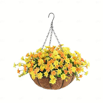 Artificial Hanging Flower Basket with Pre-arranged Flowers and All-Weather Design