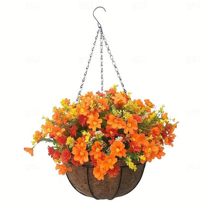 Artificial Hanging Flower Basket with Pre-arranged Flowers and All-Weather Design