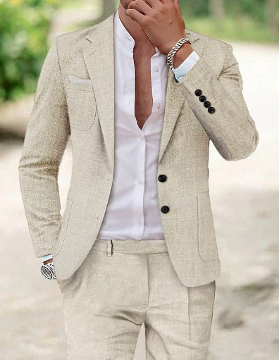 Men's Summer Suit Jacket and Trousers with Regular Fit