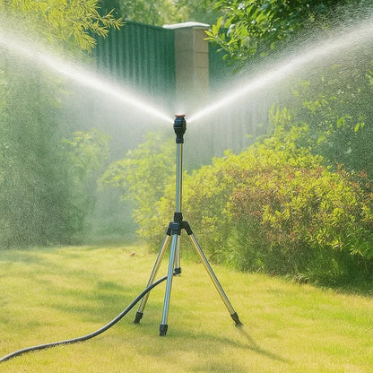 Rotating Sprinkler with Adjustable Tripod and 360-Degree Coverage, Double-Sided Spray