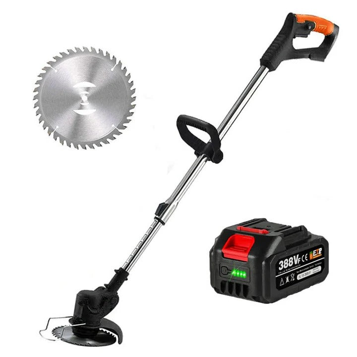 Cordless Grass Trimmer with Dual Blade System and Adjustable Handle, 40 Minute Runtime