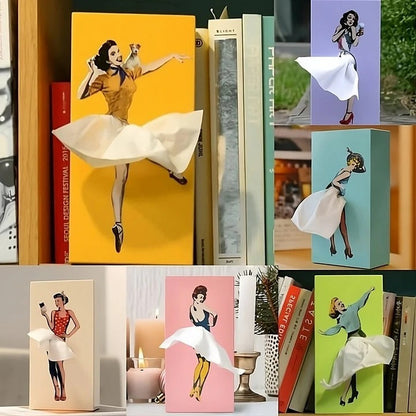 Ballerina Tissue Dispenser with Flowing Skirt Design and Easy Refill