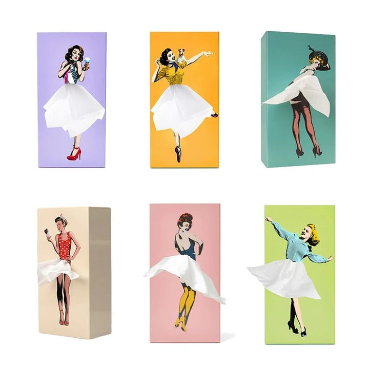 Ballerina Tissue Dispenser with Flowing Skirt Design and Easy Refill