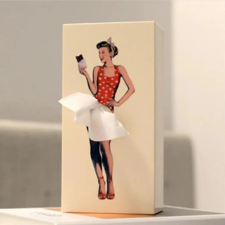 Ballerina Tissue Dispenser with Flowing Skirt Design and Easy Refill