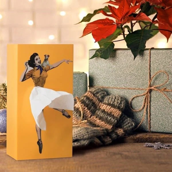 Ballerina Tissue Dispenser with Flowing Skirt Design and Easy Refill