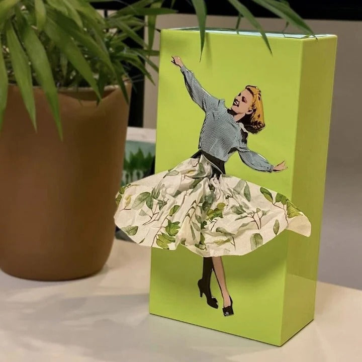 Ballerina Tissue Dispenser with Flowing Skirt Design and Easy Refill