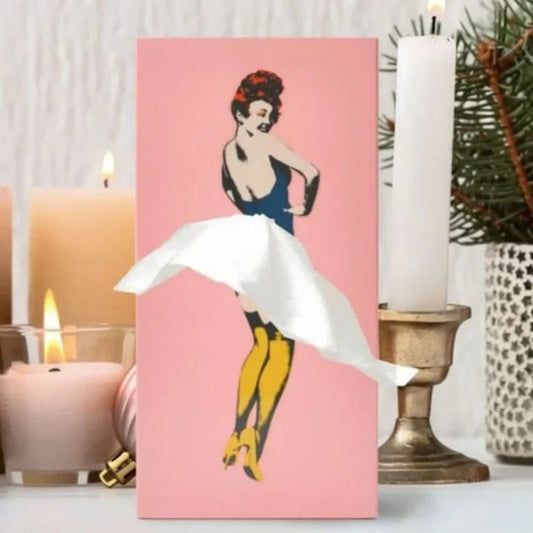 Ballerina Tissue Dispenser with Flowing Skirt Design and Easy Refill