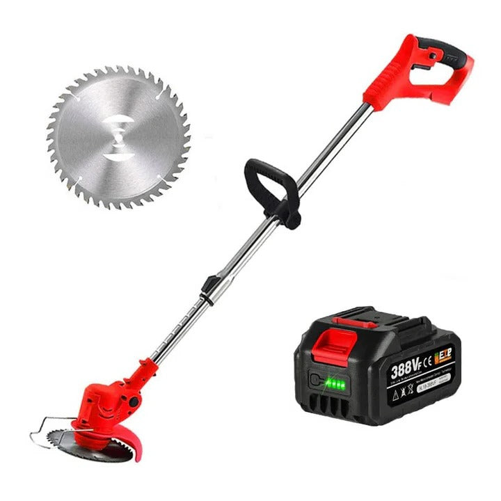 Cordless Grass Trimmer with Dual Blade System and Adjustable Handle, 40 Minute Runtime