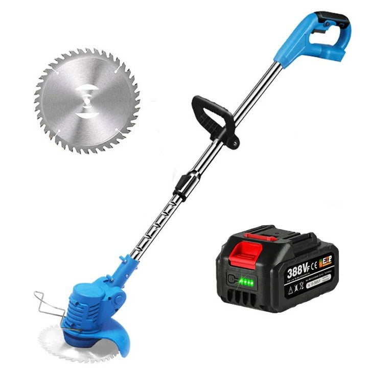 Cordless Grass Trimmer with Dual Blade System and Adjustable Handle, 40 Minute Runtime