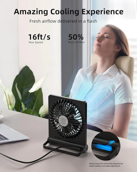 Quiet Desk Fan with Three Speed Levels and 220 Degree Tilt