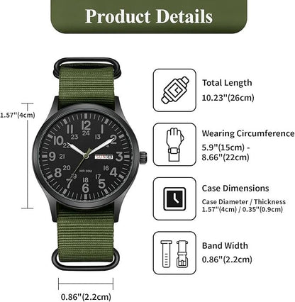 Analog Field Watch with Nylon Blend Strap, Scratch Resistant Face