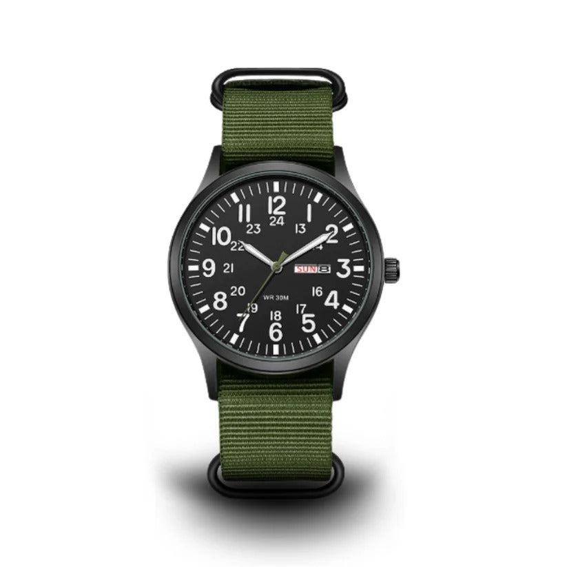 Analog Field Watch with Nylon Blend Strap, Scratch Resistant Face