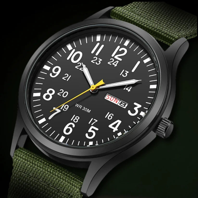 Analog Field Watch with Nylon Blend Strap, Scratch Resistant Face