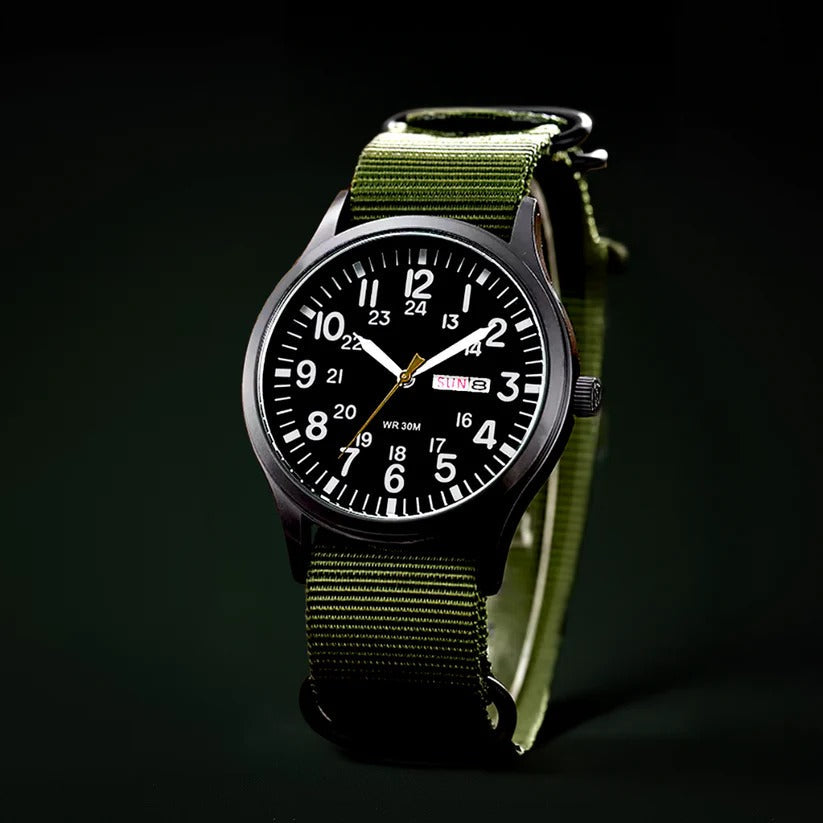 Analog Field Watch with Nylon Blend Strap, Scratch Resistant Face