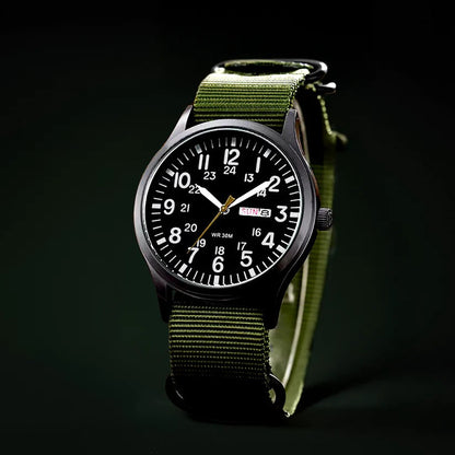 Analog Field Watch with Nylon Blend Strap, Scratch Resistant Face