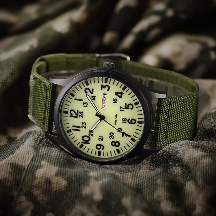 Analog Field Watch with Nylon Blend Strap, Scratch Resistant Face