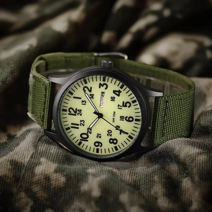 Analog Field Watch with Nylon Blend Strap, Scratch Resistant Face