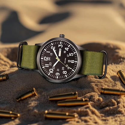 Analog Field Watch with Nylon Blend Strap, Scratch Resistant Face