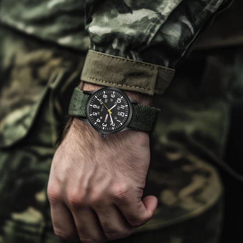 Analog Field Watch with Nylon Blend Strap, Scratch Resistant Face