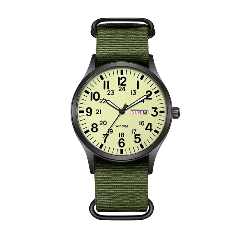 Analog Field Watch with Nylon Blend Strap, Scratch Resistant Face