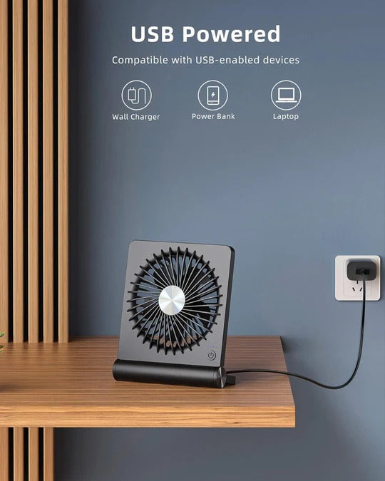Quiet Desk Fan with Three Speed Levels and 220 Degree Tilt