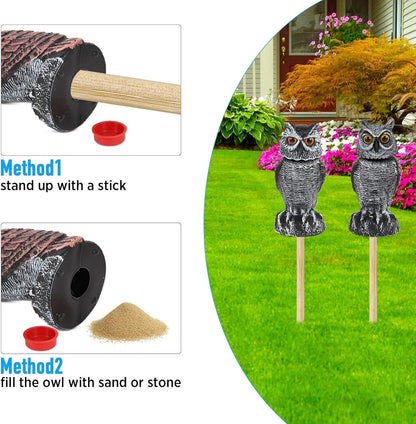 Owl Bird Deterrent Decoy with Wind-Activated Rotating Head, Set of 2