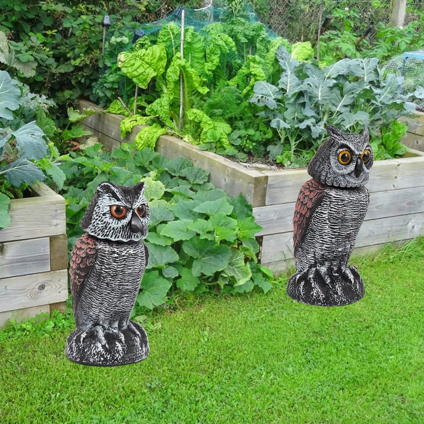 Owl Bird Deterrent Decoy with Wind-Activated Rotating Head, Set of 2