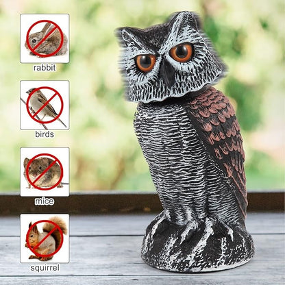 Owl Bird Deterrent Decoy with Wind-Activated Rotating Head, Set of 2