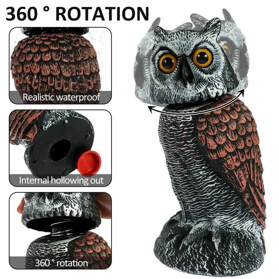 Owl Bird Deterrent Decoy with Wind-Activated Rotating Head, Set of 2