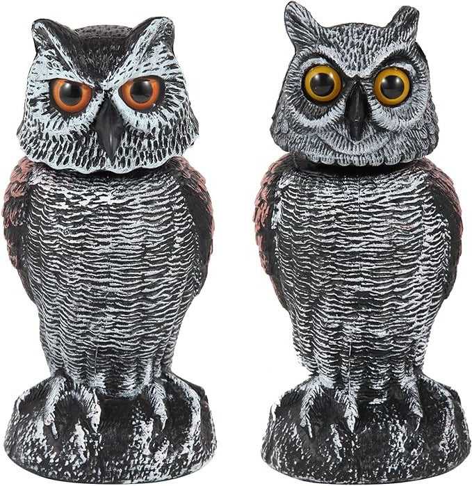 Owl Bird Deterrent Decoy with Wind-Activated Rotating Head, Set of 2