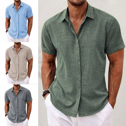 Men's Regular Fit Short Sleeve Linen Summer Shirt
