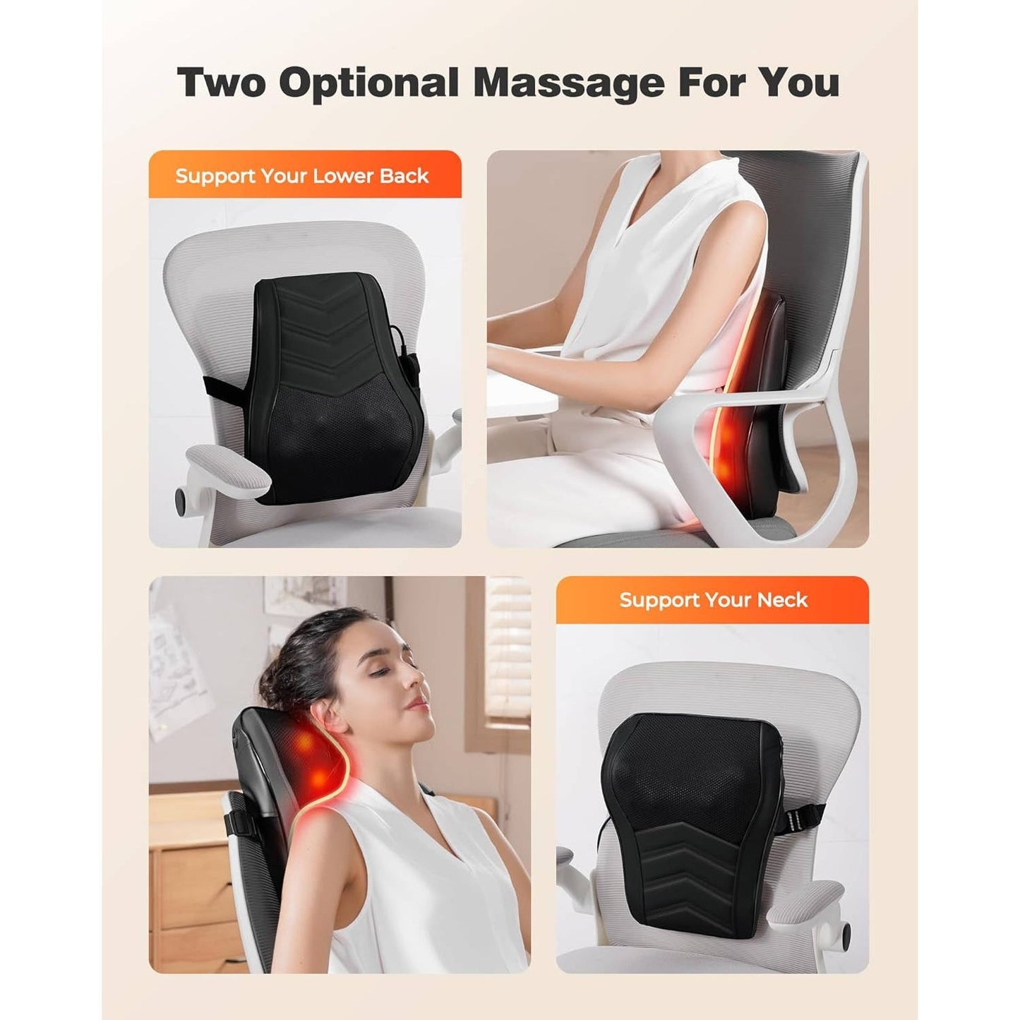 Heated Massage Pillow with 4 Rotating Nodes and Dual Heat Zones