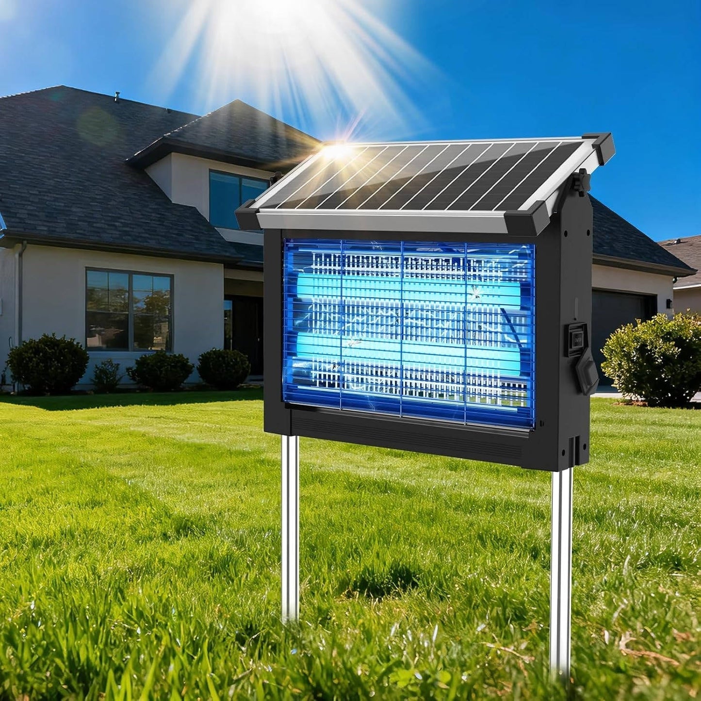 Solar Mosquito Zapper with 4500V Electric Grid and Auto Dusk Activation, 3500 Sq.ft Coverage