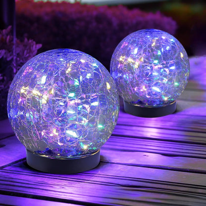 Solar Globe Lights with Cracked Glass and Dusk-to-Dawn Sensor