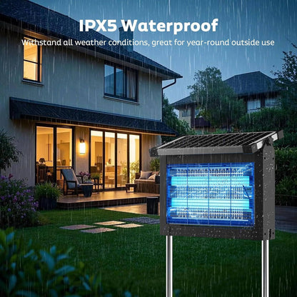 Solar Mosquito Zapper with 4500V Electric Grid and Auto Dusk Activation, 3500 Sq.ft Coverage