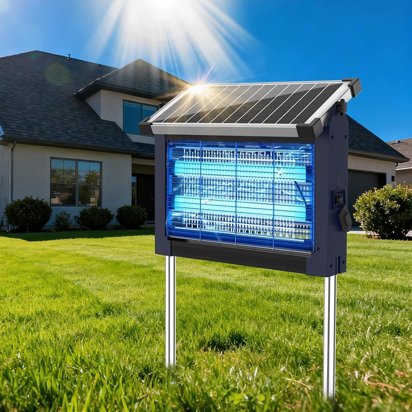 Solar Mosquito Zapper with 4500V Electric Grid and Auto Dusk Activation, 3500 Sq.ft Coverage