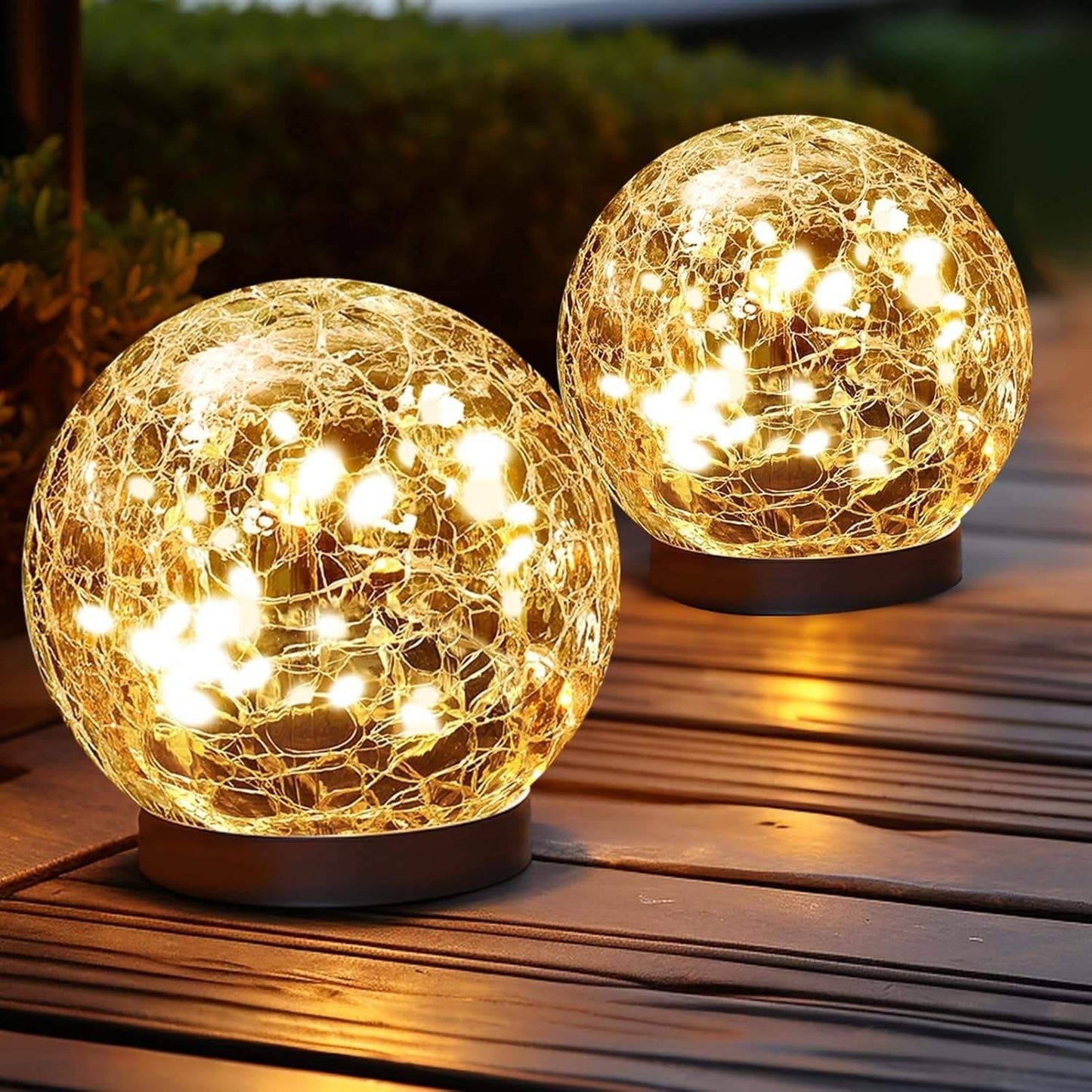 Solar Globe Lights with Cracked Glass and Dusk-to-Dawn Sensor