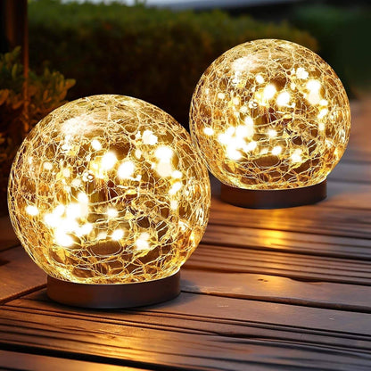 Solar Globe Lights with Cracked Glass and Dusk-to-Dawn Sensor