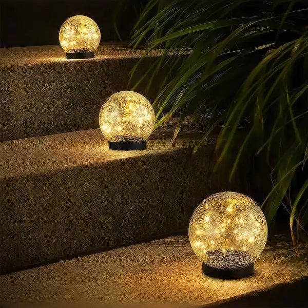 Solar Globe Lights with Cracked Glass and Dusk-to-Dawn Sensor