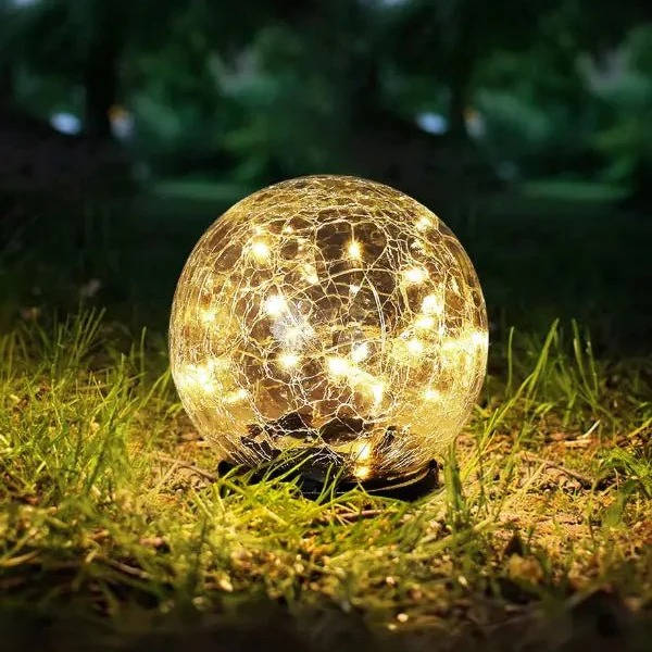 Solar Globe Lights with Cracked Glass and Dusk-to-Dawn Sensor